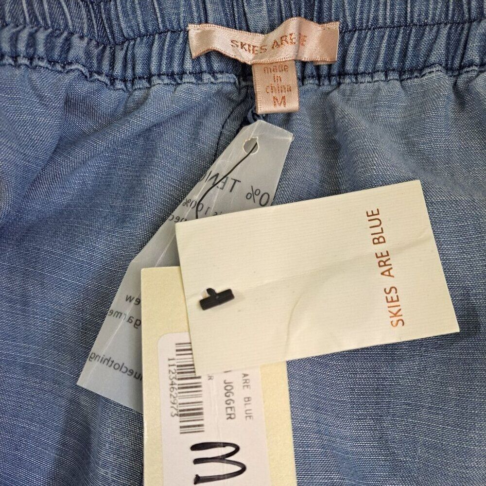 Skies Are Blue Women's Chambray Jogger Cargo Pockets Blue Draw String Sz Medium - Picture 8 of 8